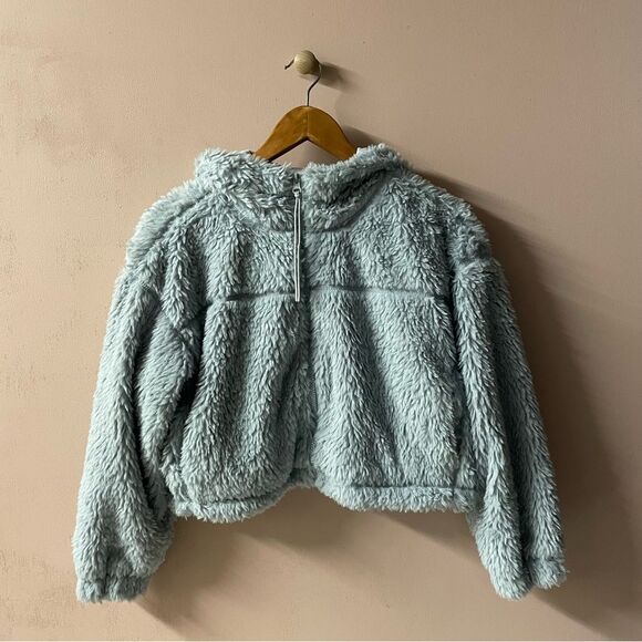 BDG Light Grayish Blue Crop Teddy Jacket Size S NWT - Picture 1 of 11